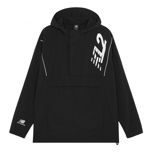 New Balance Men's New Balance Logo Embroidered Half Zipper hooded track Jacket Black MJ13580-BK
