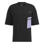 adidas Logo Splicing Round Neck Pullover Short Sleeve Unisex Black T-Shirt HE7346