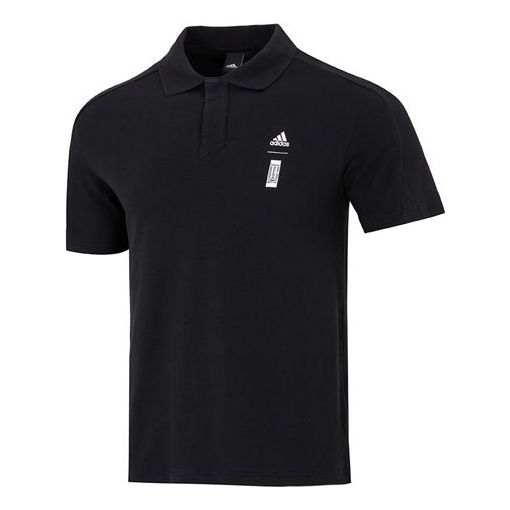 adidas Wj Solid Color Logo Micro Mark Athleisure Casual Sports Short Sleeve Polo Shirt Black HE5164