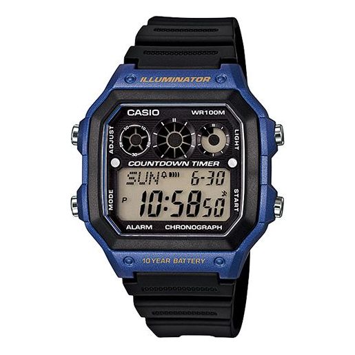 CASIO Waterproof Sports Shockproof Mens Black/Blue Digital AE-1300WH-2A