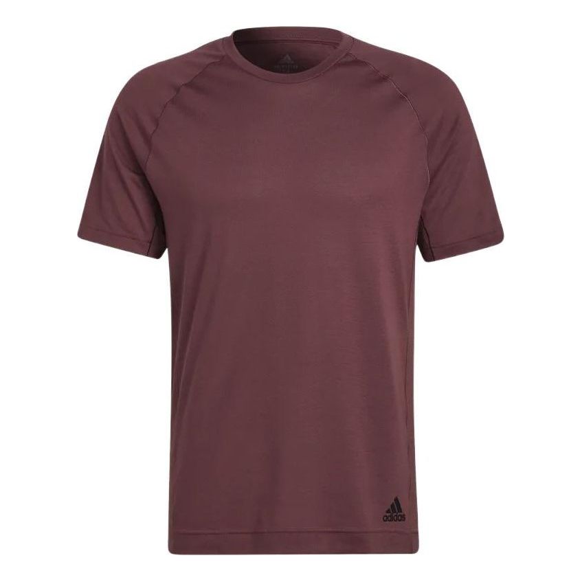 Men's adidas Solid Color Small Alphabet Logo Printing Round Neck Short Sleeve Wine Red T-Shirt HC2642