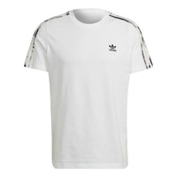 Men's adidas Logo Embroidered Stripe Round Neck Sports Short Sleeve White T-Shirt HK2798