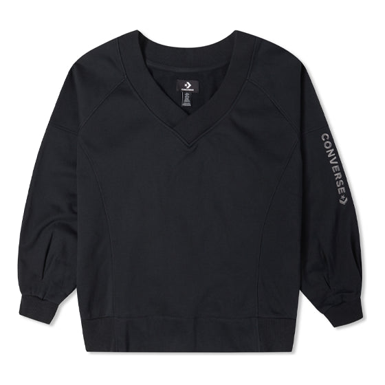 (WMNS) Converse Solid Color Loose Knit V neck Hoodie Black 10022959-A01