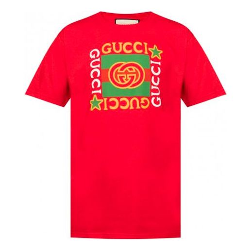 Gucci Retro Red Green Logo Short Sleeve Unisex Red 539081-XJBYA-6057