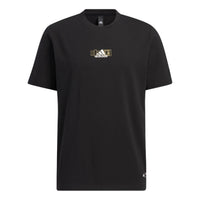 adidas Solid Color Logo Breathable Round Neck Short Sleeve Black HS4387
