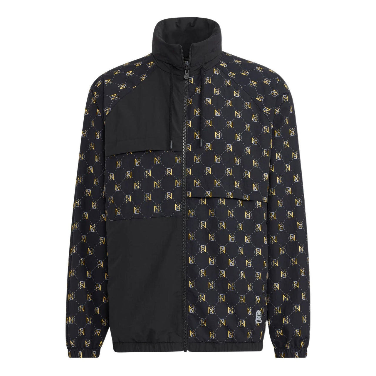 Men's adidas neo Monogram Wb 2 Full Print Pattern Zipper Stand Collar Jacket Black HM2038