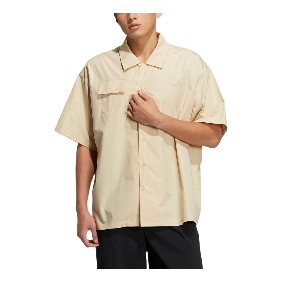 adidas originals Solid Color Pocket Short Sleeve Shirt Couple Style Brown HS8617