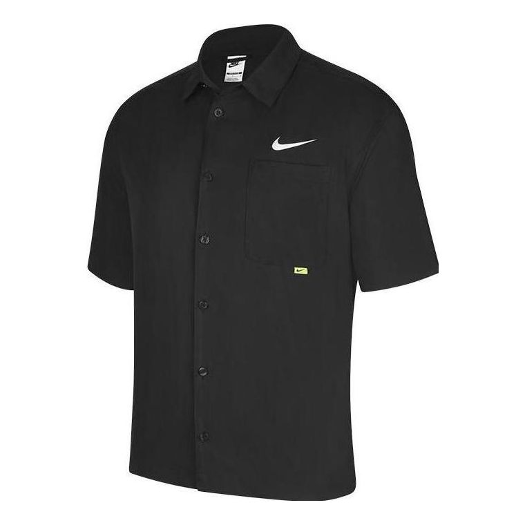 Men's Nike SWOOSH Chest Brand Logo Limited Lapel Solid Color Short Sleeve Black Shirt DX6308-010