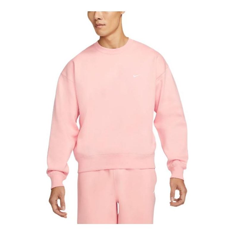Men's Nike Solid Color Logo Embroidered Round Neck Pullover Pink DA0318-697