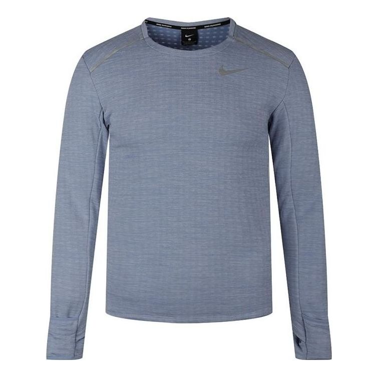 Men's Nike Brand logo Printing Running Sports Round Neck Long Sleeves Blue T-Shirt BV4708-460