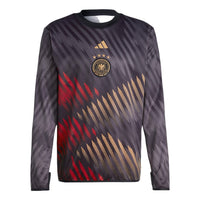 Men's adidas Dfb Pre Wrmtop Round Neck Stripe Detail Logo Printing Pullover Long Sleeves Black HC1285