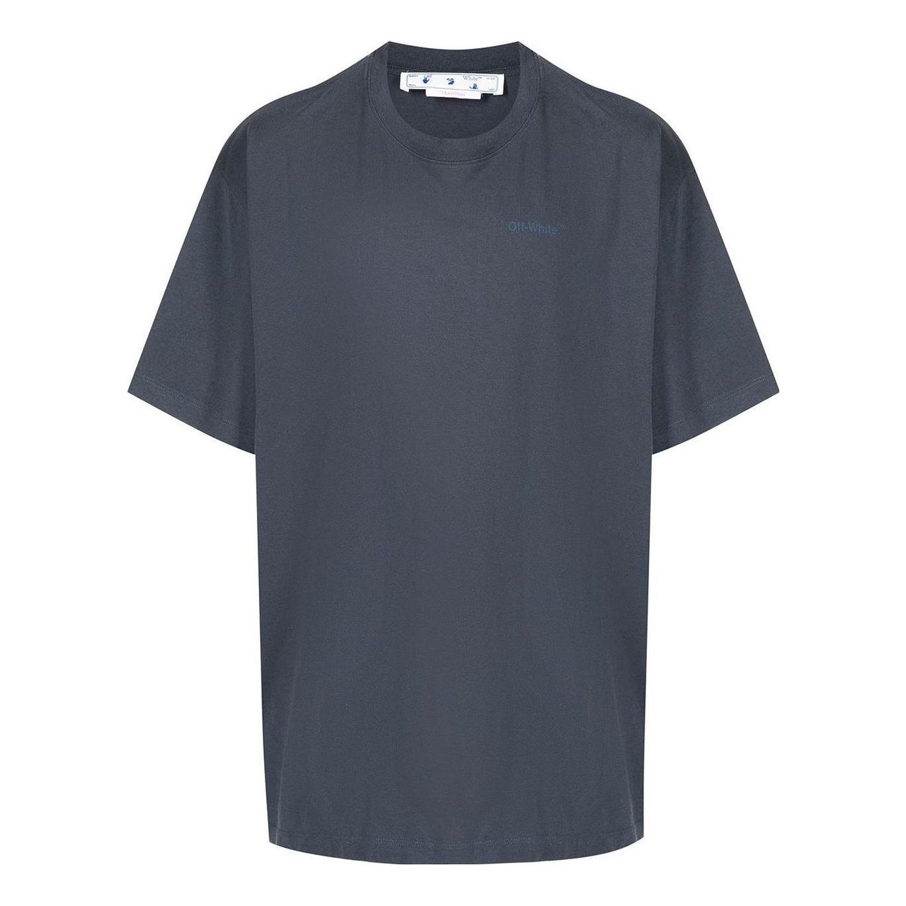 Men's Off-White Stripe Printing Short Sleeve Loose Fit Navy Blue T-Shirt OMAA038S22JER0024646
