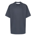 Men's Off-White Stripe Printing Short Sleeve Loose Fit Navy Blue T-Shirt OMAA038S22JER0024646