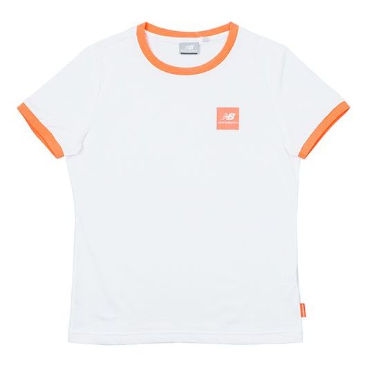 (WMNS) New Balance Logo Sports Round Neck Short Sleeve Version White NEA2E012-WT