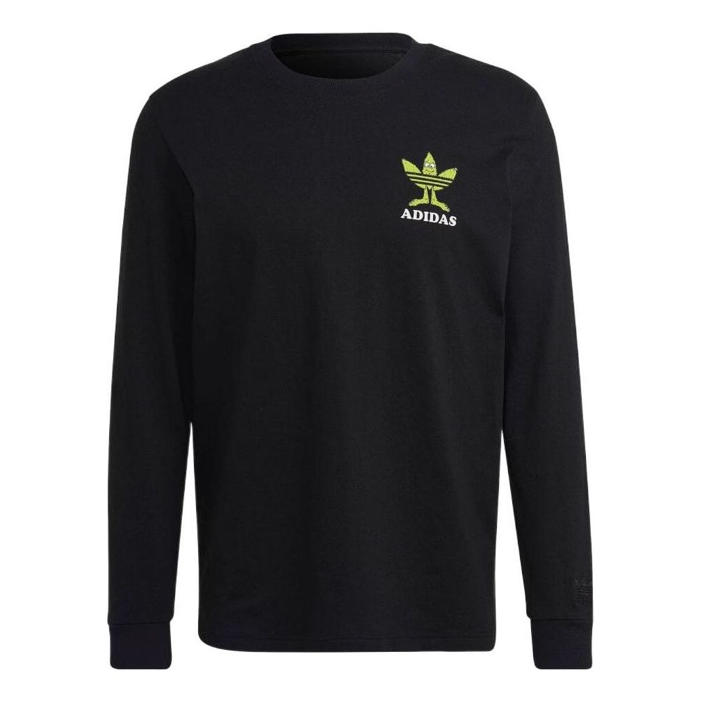 Men's adidas Alphabet Logo Printing Round Neck Pullover Long Sleeves Black T-Shirt HM2490