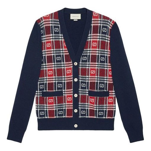 Gucci GG Checked Jacquard Cashmere Sweater For Men Navy 577232-XKAUZ-4548