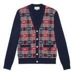Gucci GG Checked Jacquard Cashmere Sweater For Men Navy 577232-XKAUZ-4548