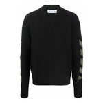 Men's Off-White FW21 Arrow Pattern Round Neck Pullover Wool Sweater Loose Fit Black OMHE088F21KNI0011055