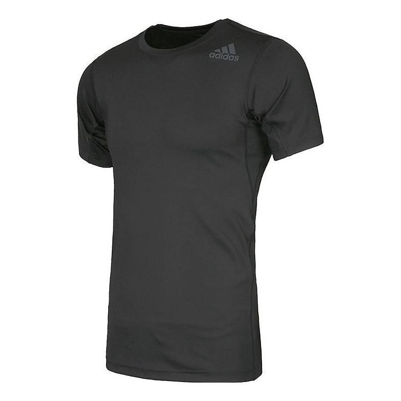 Men's adidas Printing Brand Logo Solid Color Round Neck Short Sleeve Black T-Shirt CE0876