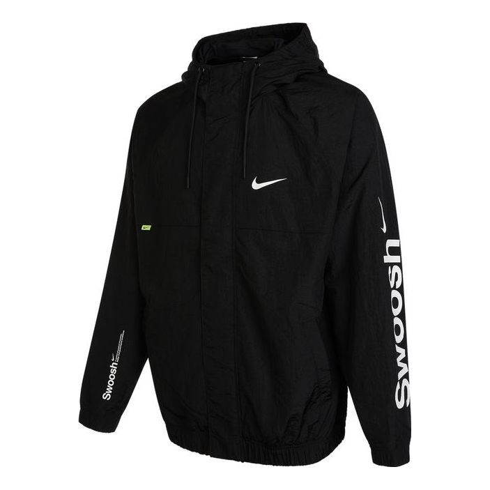 Men's Nike Alphabet Logo Printing Woven Hooded Jacket Autumn Black DX6311-010