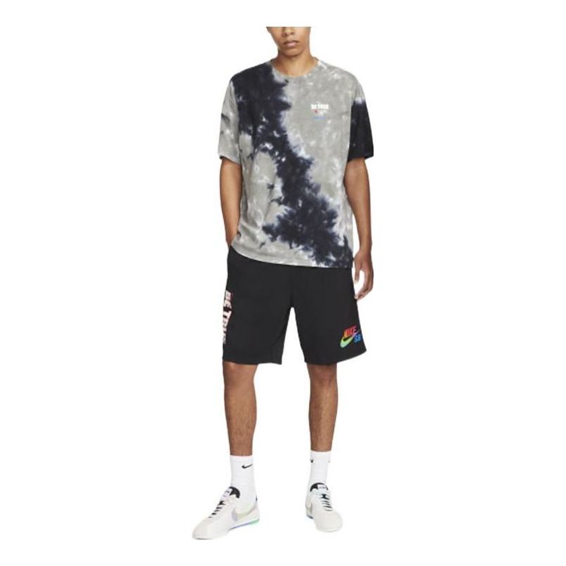 Men's Nike Colorblock Tie Dye Design Alphabet Logo Printing Loose Short Sleeve Black T-Shirt DV3788-010