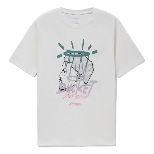 Li-Ning Sports Basketball Series Basketball Portrait Printing Round Neck Short Sleeve 'White' AHSS023-2